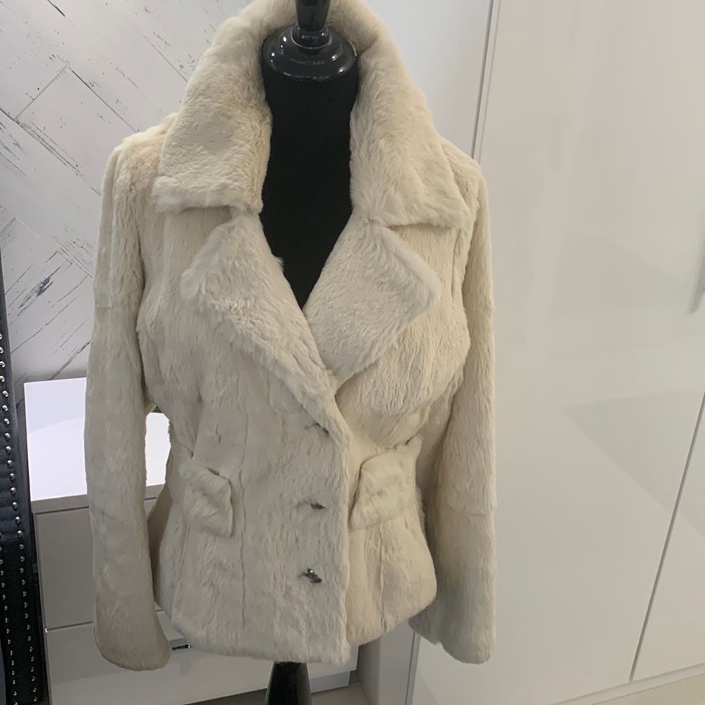 ARDEN B Real Rabbit Fur Off White Coat size M